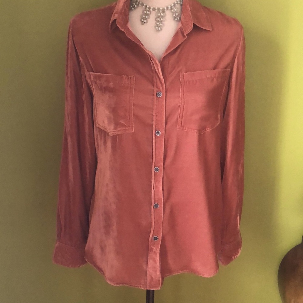 SHREAD & SUPPLY VELVET SHIRT CORAL SZ S